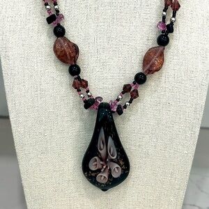 Art Glass Pendant on a Mixed Beaded Necklace